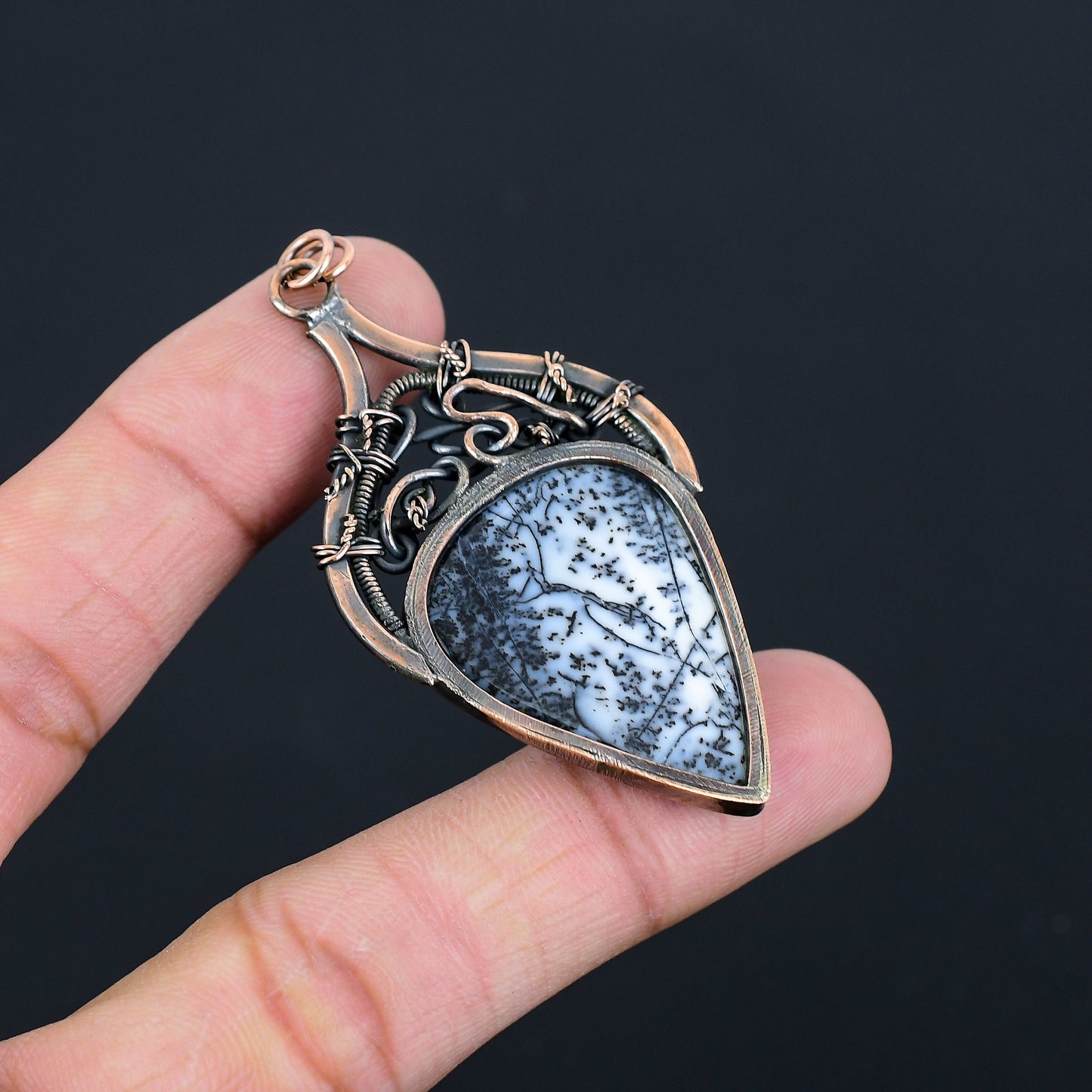 White Dendrite Opal Gemstone Pendant