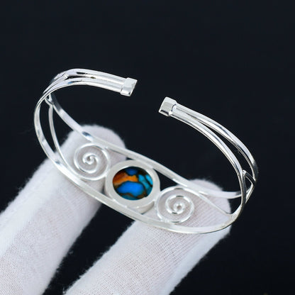 Orange Spiny Oyster Gemstone Silver Bracelet