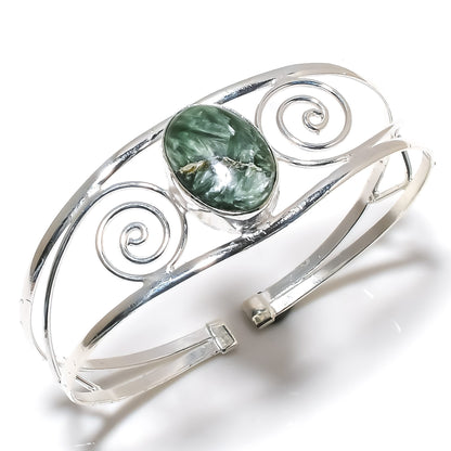 Green Seraphinite Sterling Silver Bangle