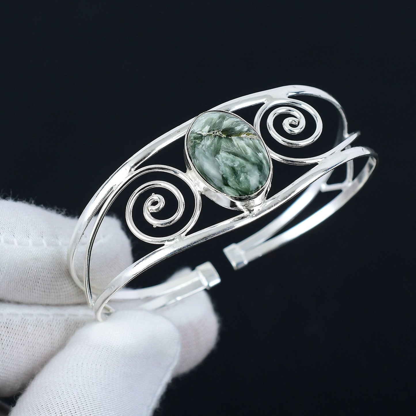 Green Seraphinite Sterling Silver Bangle