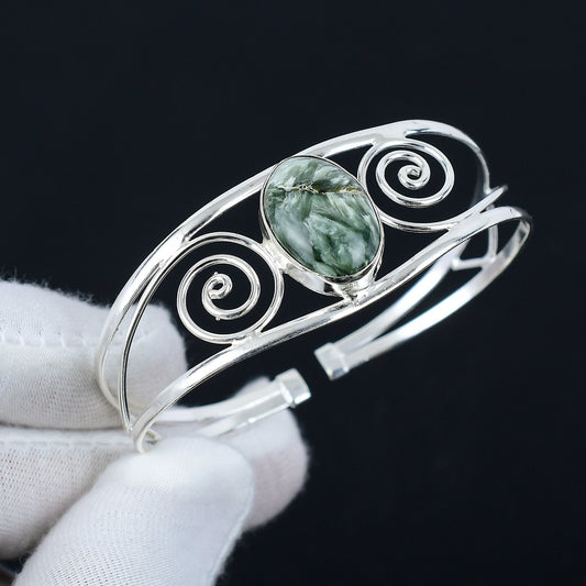 Green Seraphinite Sterling Silver Bangle