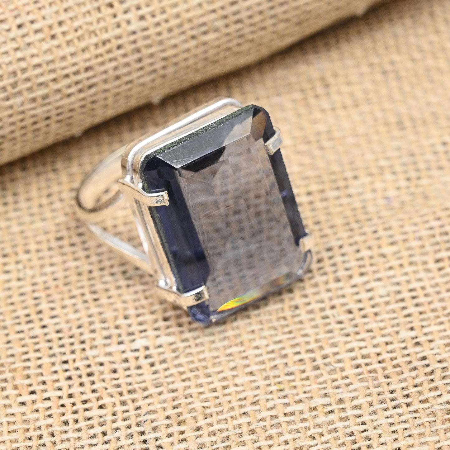 Blue Iolite Gemstone Silver Ring