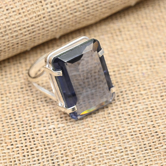 Blue Iolite Gemstone Silver Ring