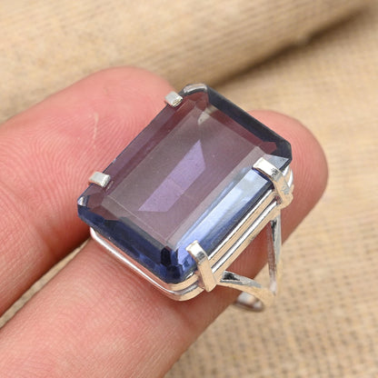 Blue Iolite Gemstone Silver Ring