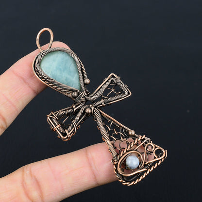 Aquamarine Gemstone Ankh Pendant
