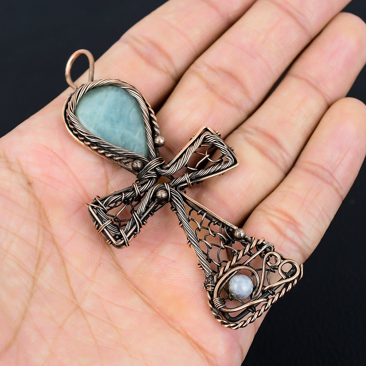 Aquamarine Gemstone Ankh Pendant