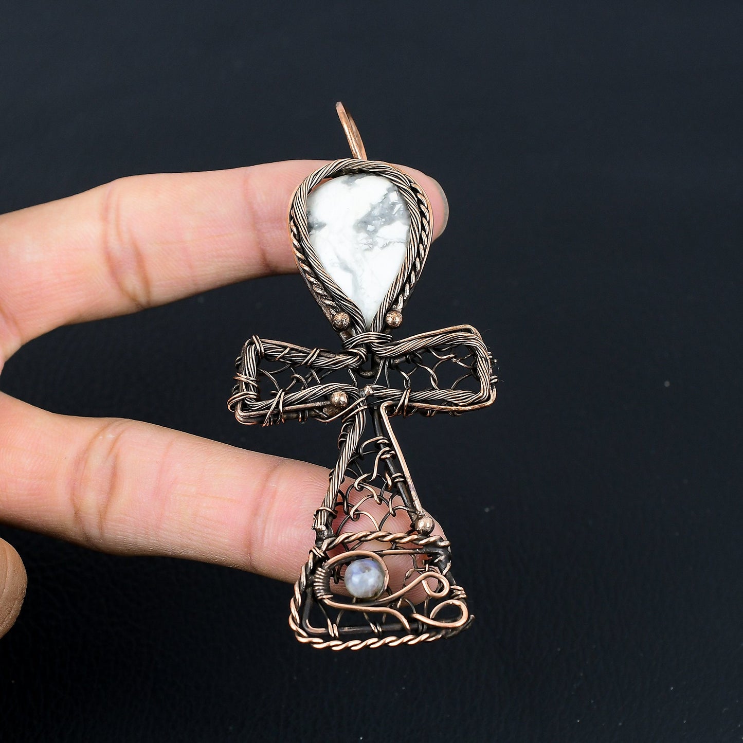 White Howlite Gemstone Ankh Pendant