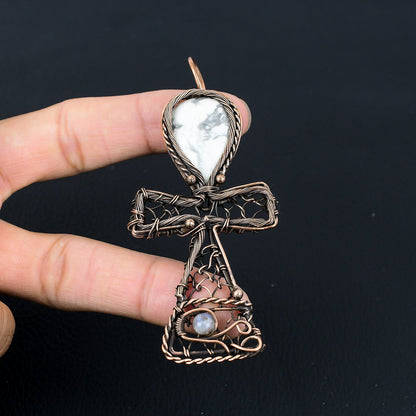 White Howlite Gemstone Ankh Pendant