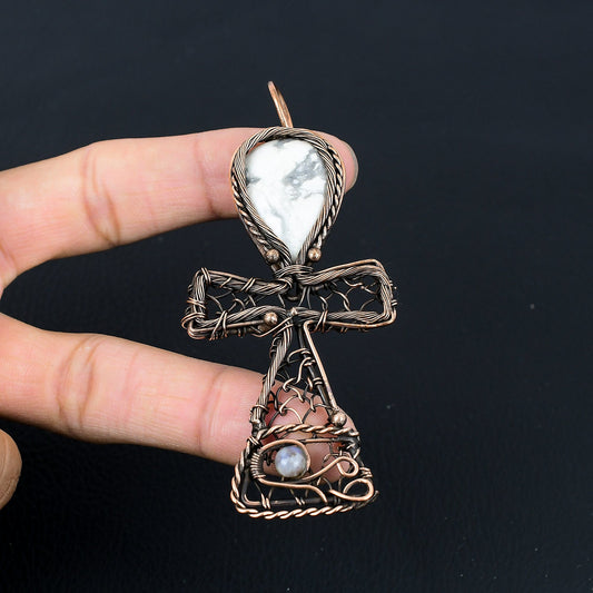 White Howlite Gemstone Ankh Pendant
