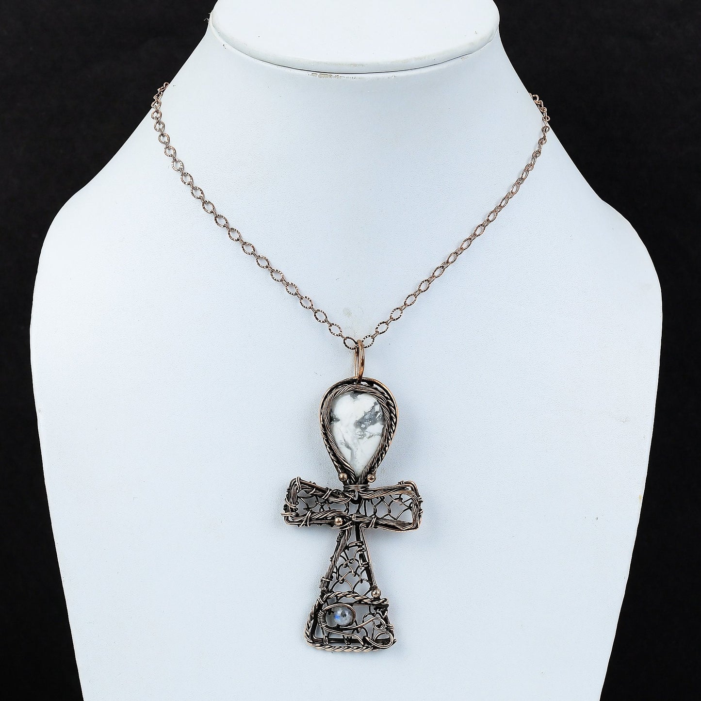 White Howlite Gemstone Ankh Pendant