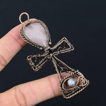 Rose Quartz Gemstone Ankh Pendant