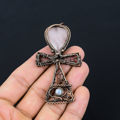 Rose Quartz Gemstone Ankh Pendant