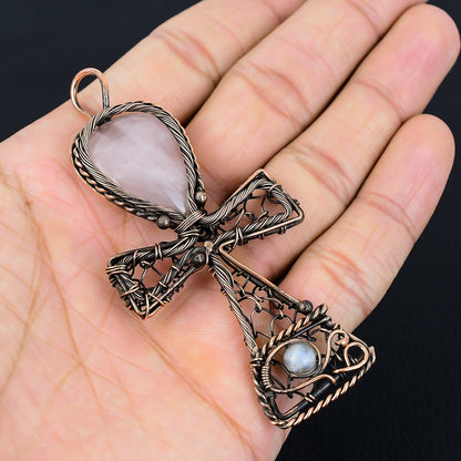Rose Quartz Gemstone Ankh Pendant