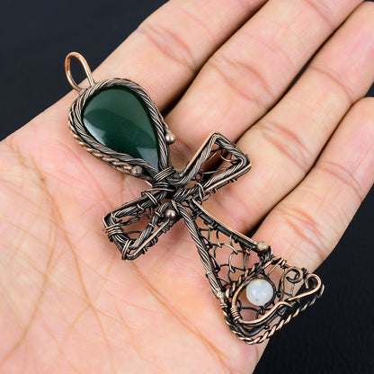 Green Jade Gemstone Ankh Pendant