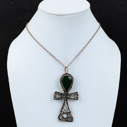 Green Jade Gemstone Ankh Pendant