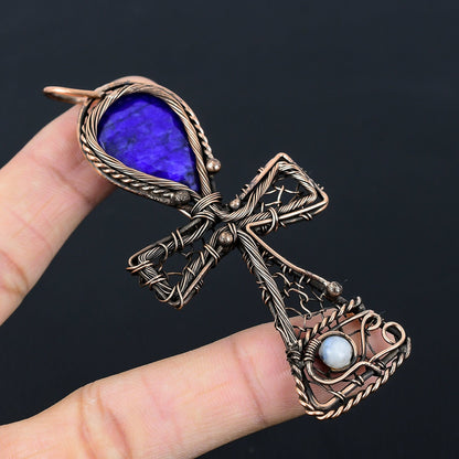 Blue Sapphire Gemstone Ankh Pendant