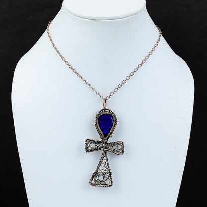 Blue Sapphire Gemstone Ankh Pendant