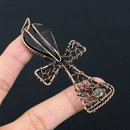 Black Shungite Gemstone Ankh Pendant