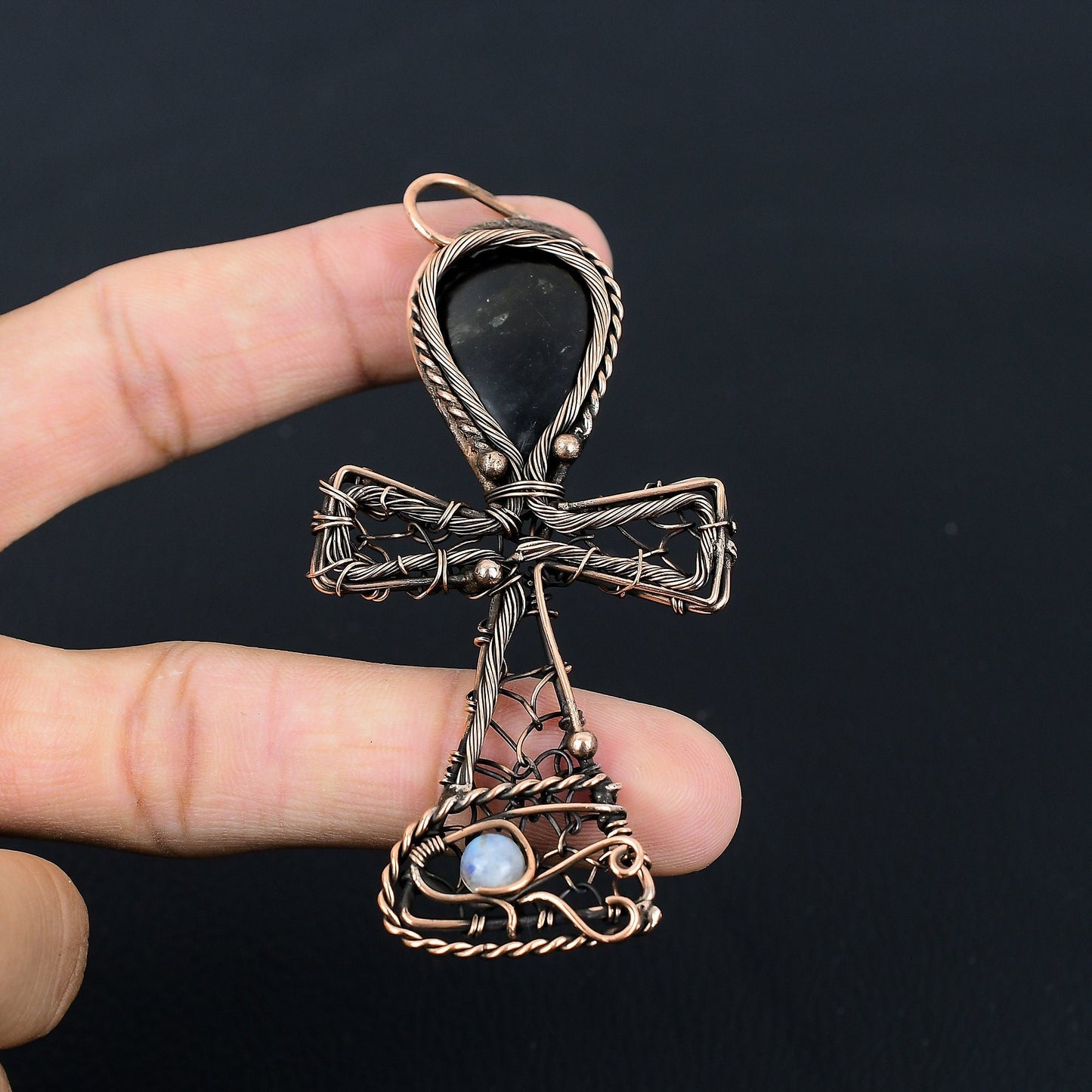 Black Shungite Gemstone Ankh Pendant