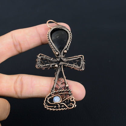 Black Shungite Gemstone Ankh Pendant