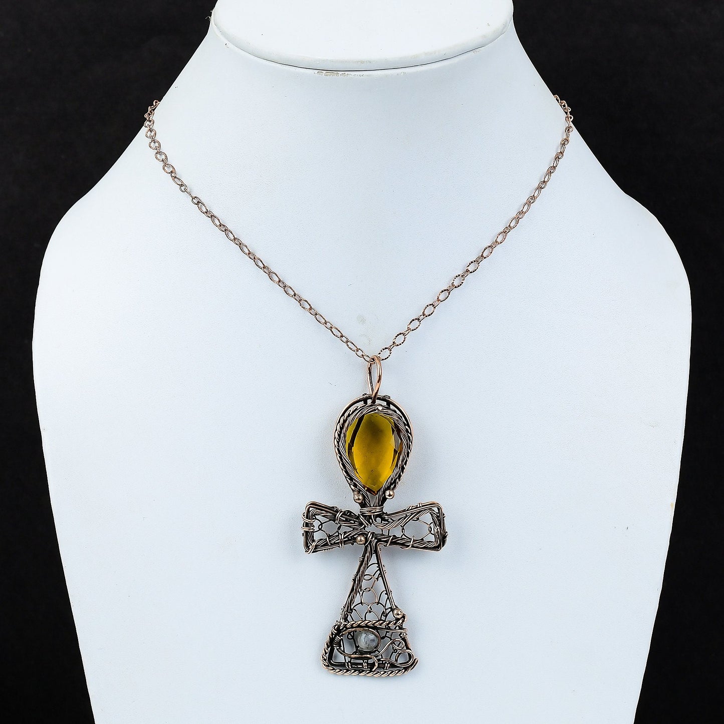 Yellow Citrine Gemstone Ankh Pendant