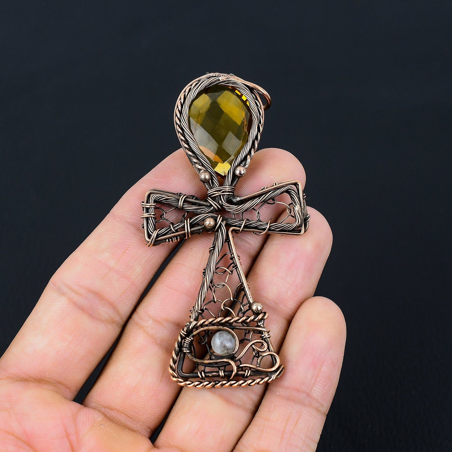 Yellow Citrine Gemstone Ankh Pendant