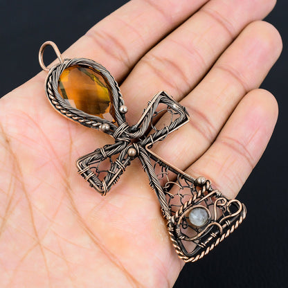 Yellow Citrine Gemstone Ankh Pendant