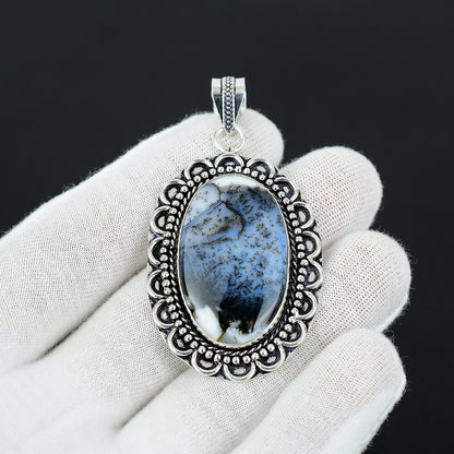 White Dendrite Opal Pendant