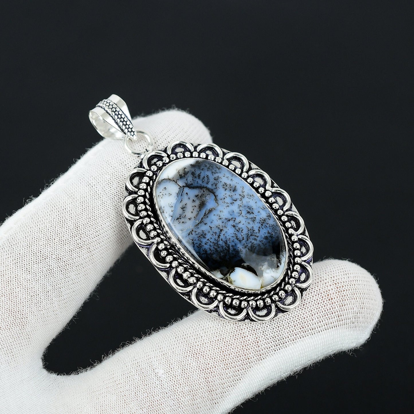 White Dendrite Opal Pendant