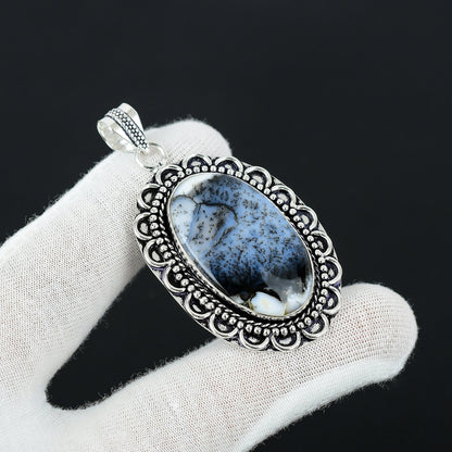 White Dendrite Opal Pendant