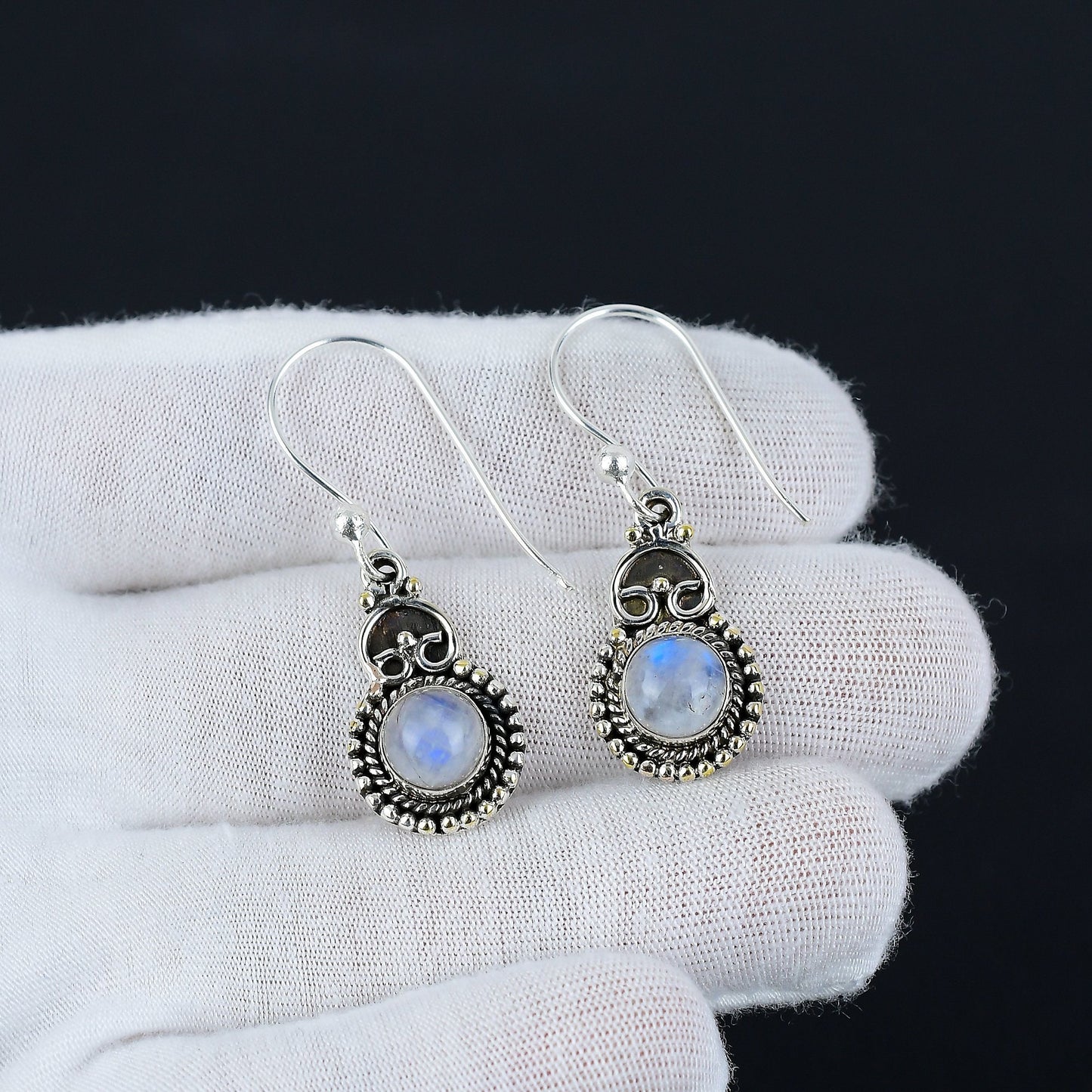 Sterling Silver Moonstone Earrings – White