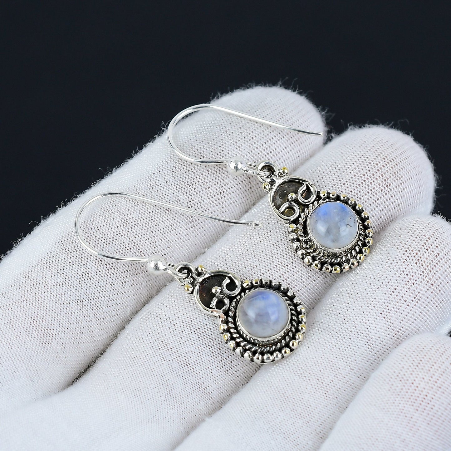 Sterling Silver Moonstone Earrings – White