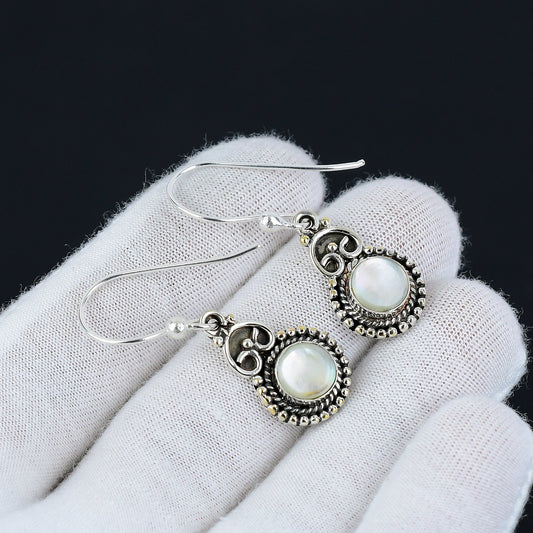 White Mother of Pearl Gemstone Earrings
