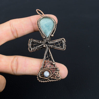 Aquamarine Gemstone Ankh Pendant