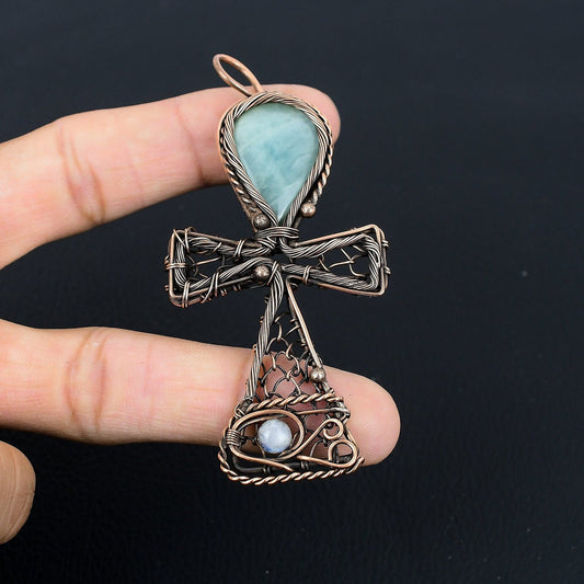 Aquamarine Gemstone Ankh Pendant