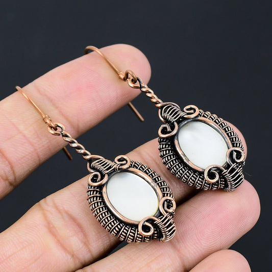 White Mother of Pearl Gemstone Dangle Earrings