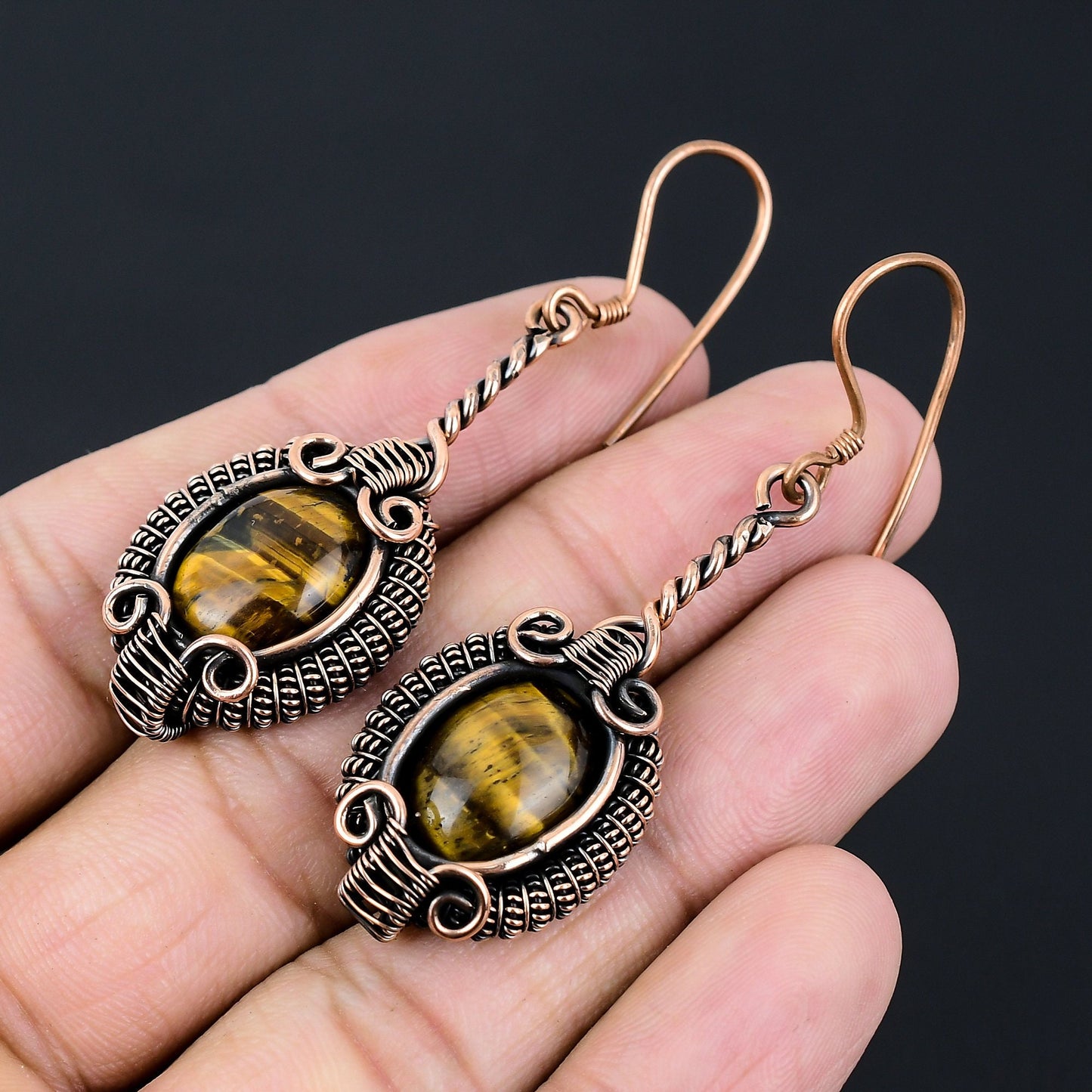 Golden Brown Tiger Eye Gemstone Earrings