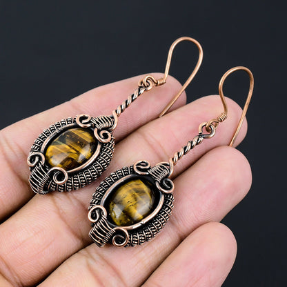 Golden Brown Tiger Eye Gemstone Earrings