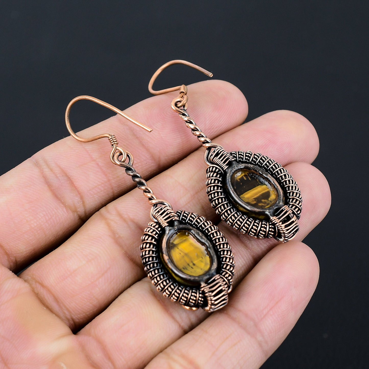 Golden Brown Tiger Eye Gemstone Earrings