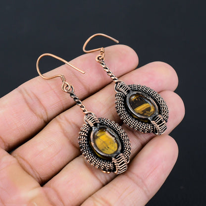 Golden Brown Tiger Eye Gemstone Earrings