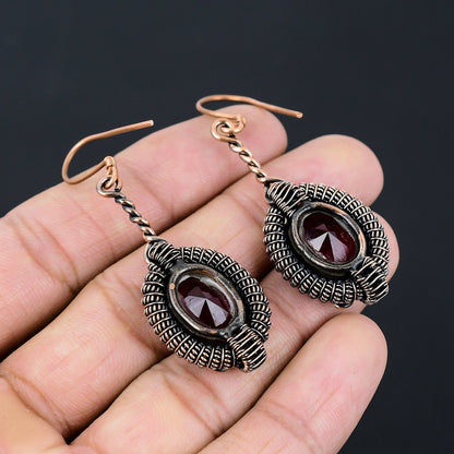 Red Garnet Gemstone Dangle Earrings