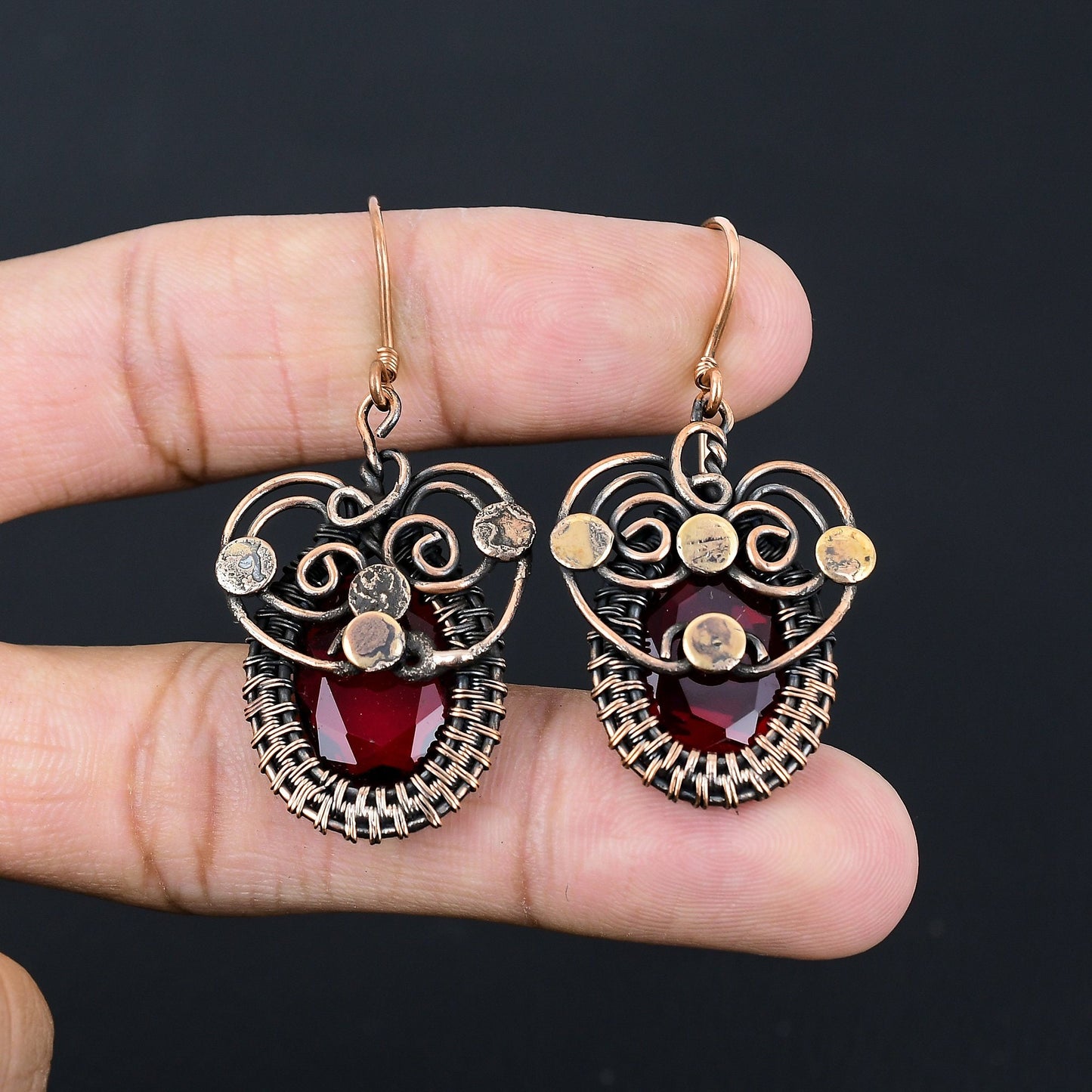 Red Garnet Gemstone Dangle Earrings