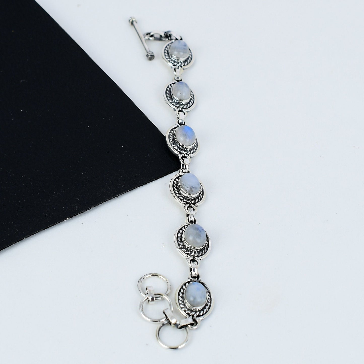 White Moonstone & Grey Labradorite Gemstone Bracelet
