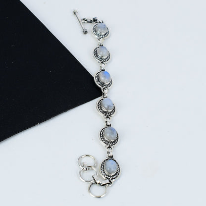 White Moonstone & Grey Labradorite Gemstone Bracelet