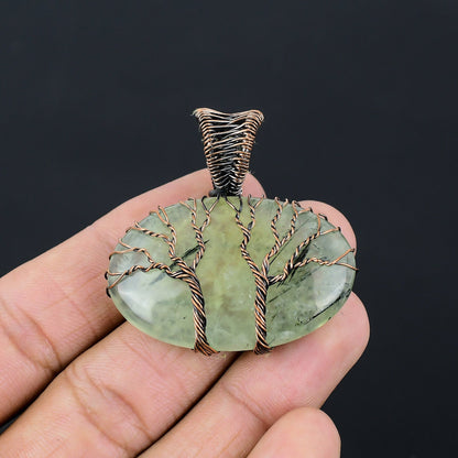 Green Prehnite Gemstone Tree of Life Pendant