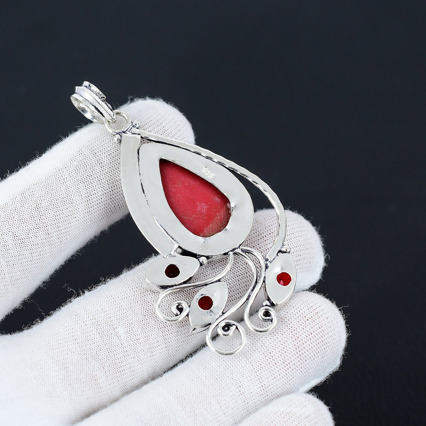 Red Coral & Garnet Gemstone Pendant