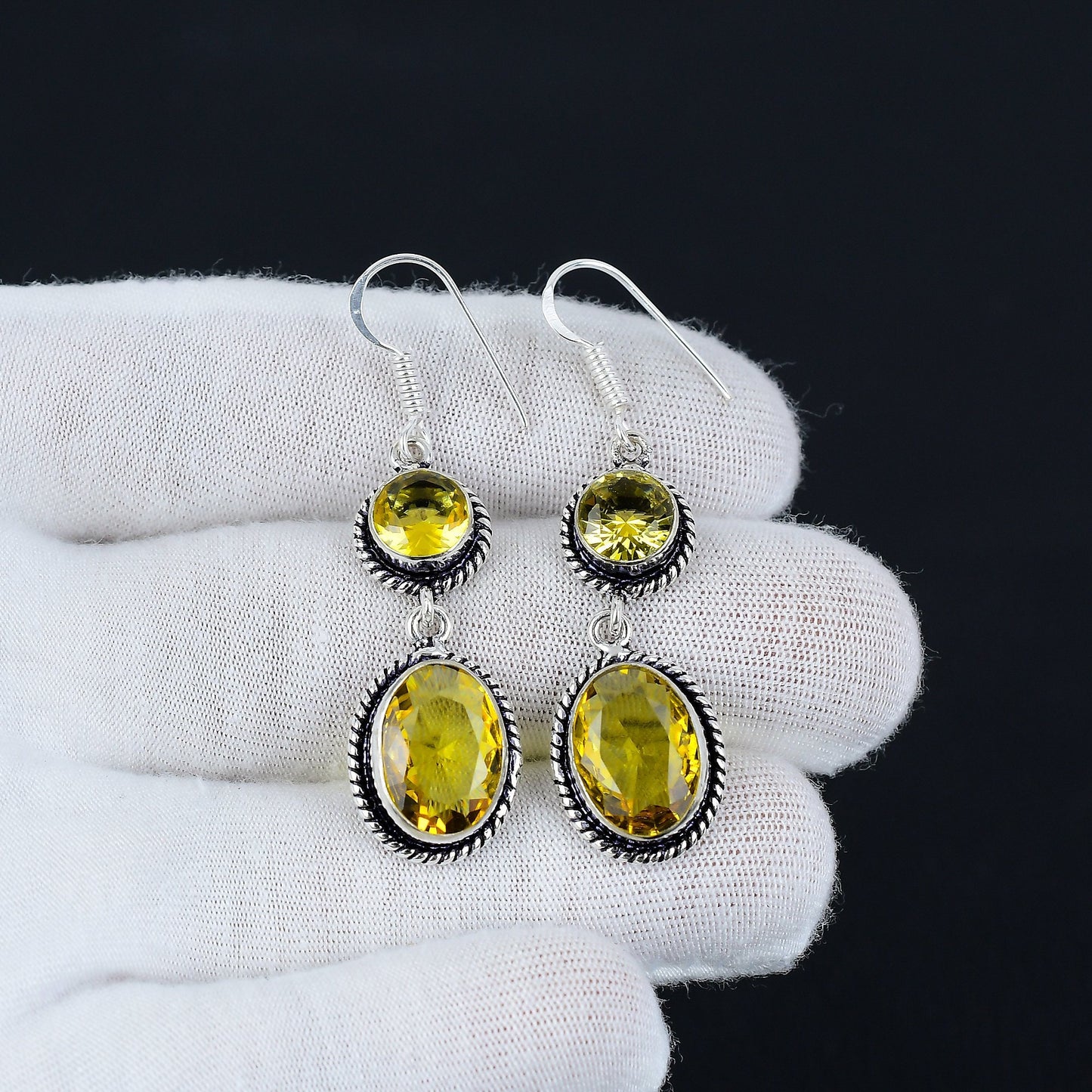 Yellow Citrine Sterling Silver Earrings