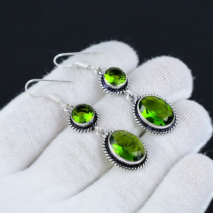 Green Peridot Sterling Silver Earrings