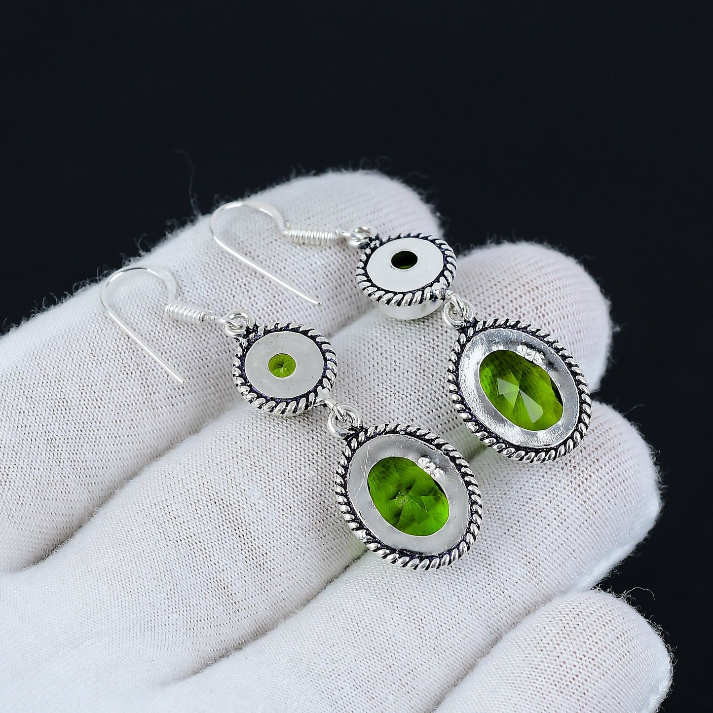 Green Peridot Sterling Silver Earrings