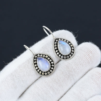 Rainbow Moonstone Sterling Silver Earrings